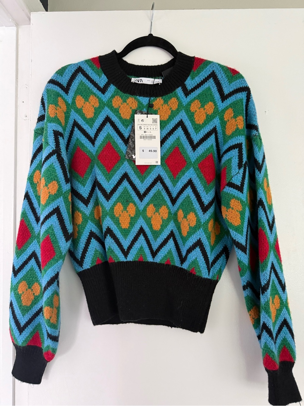 Zara Teal, Black, Red & Yellow Chevron Crewneck Sweater